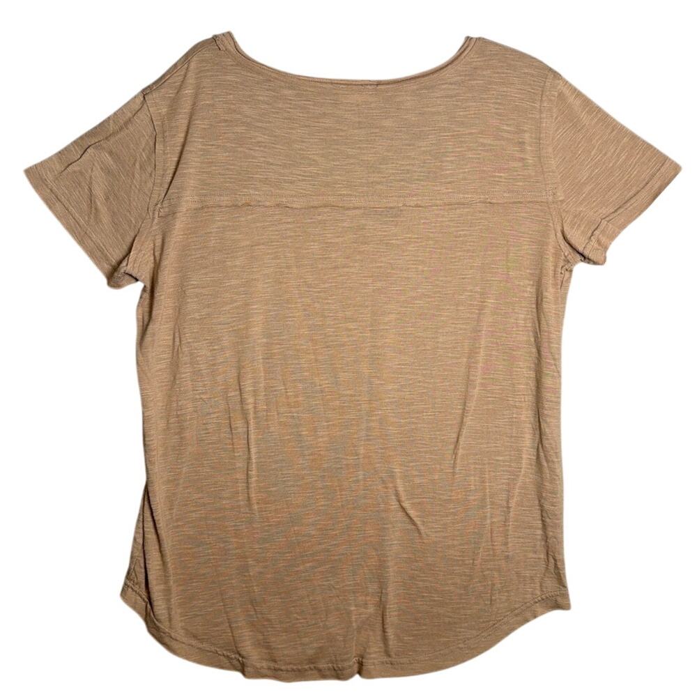 POL Slub Knit Tee Taupe Rayon Scoop Neck Raw Hem Pocket Top M Boho Loungewear - Picture 4 of 9